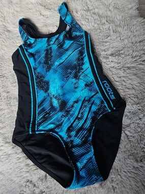 🩱Maillot de bain une pièce Roots – Bleu Océan et Noir – Taille 8/28